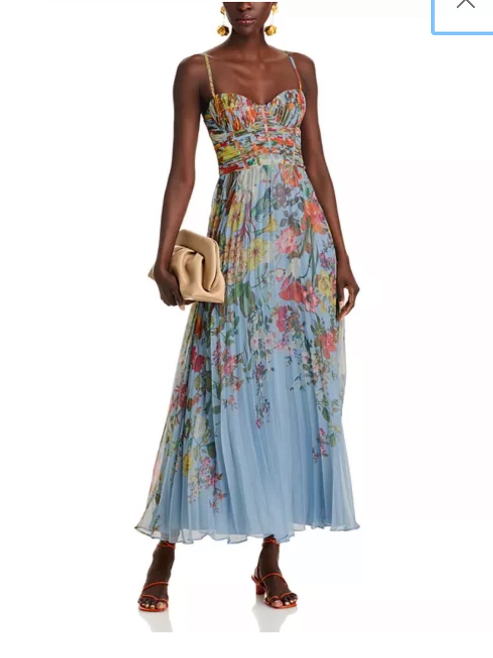 AQUA Pleated Floral Underwire Medium NWT HEMMED PETITE Blue Bloomingdale’s